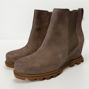 Sorel Joan of Arctic Wedge III Chelsea Boots, Taupe Leather, Women's 10.5